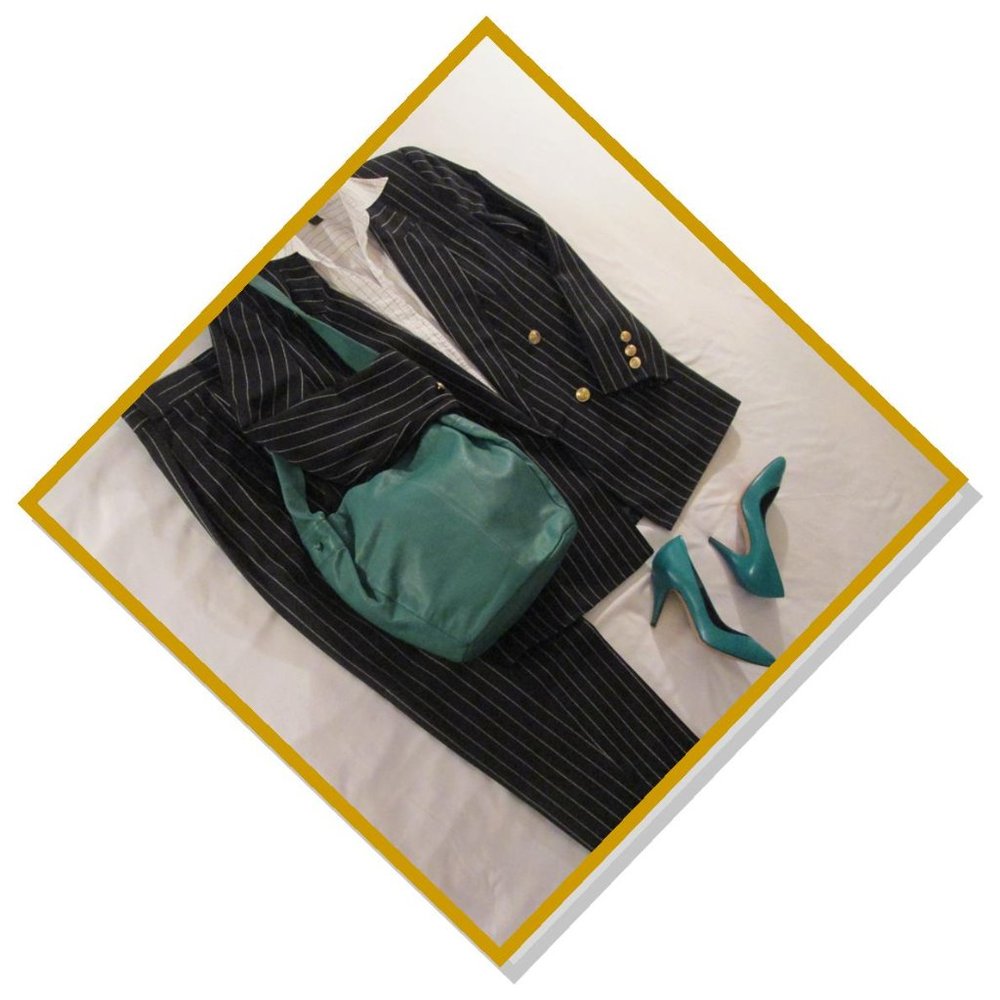 GANTOS GORGEOUS BLACK PINSTRIPE PANT SUIT - Picture 12 of 16